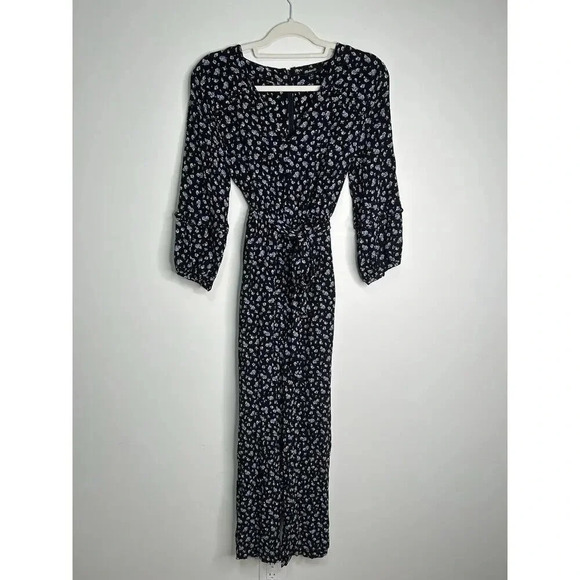 Madewell Jumpsuit Women’s Medium Ruffle Sleeve Tie Waist Baby’s Breath Ditsy - Picture 1 of 9